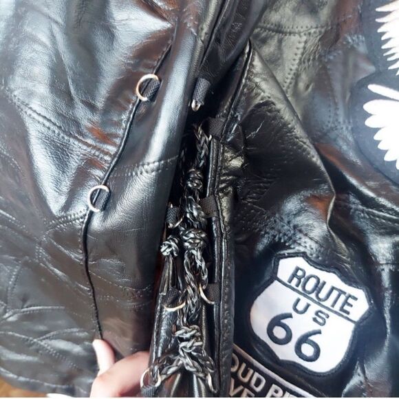 BUFFALO PLATE Leather Moto Motorcycle Biker Jacket Patches Full Zip - Picture 9 of 10